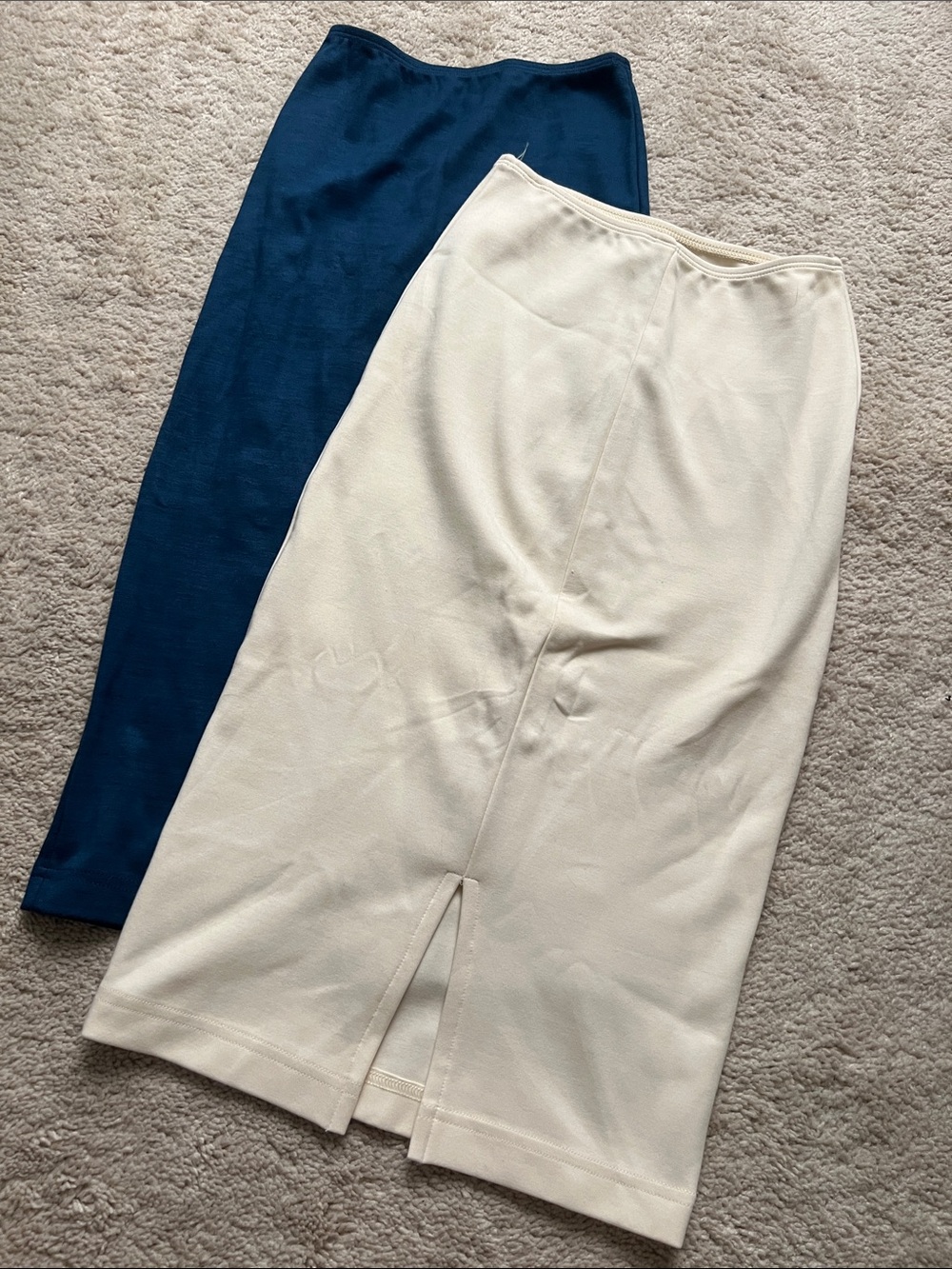 2 American Apparel Cream and Navy Midi Pencil Skirts